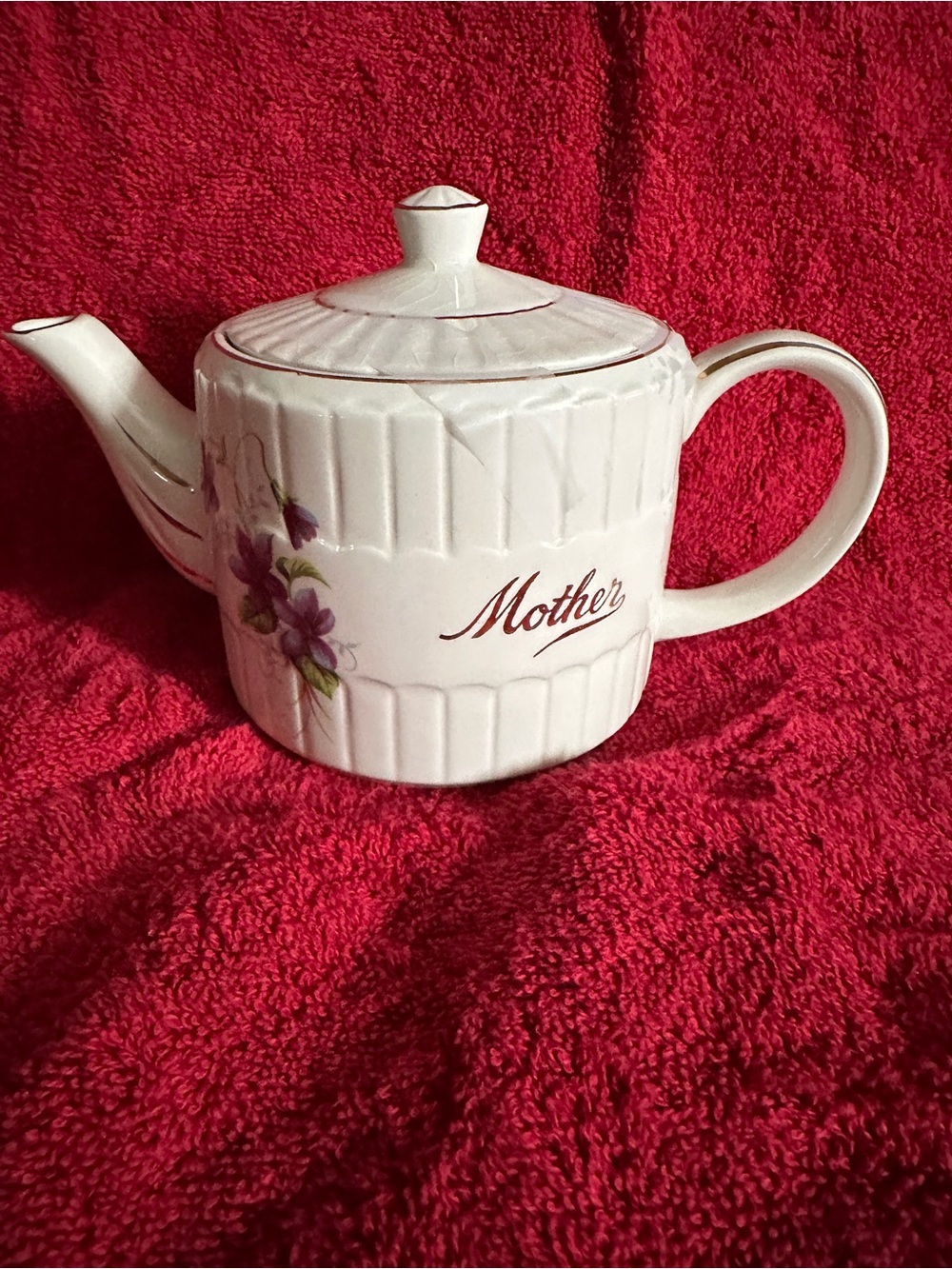 Ellgreave England Ironstone 2 Cup Teapot "Mother" Violets Gold Trim Perfect! EUC